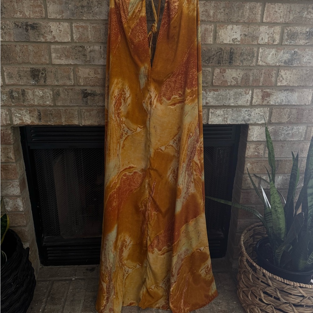 Elegant Orange and Cream Maxi Dress